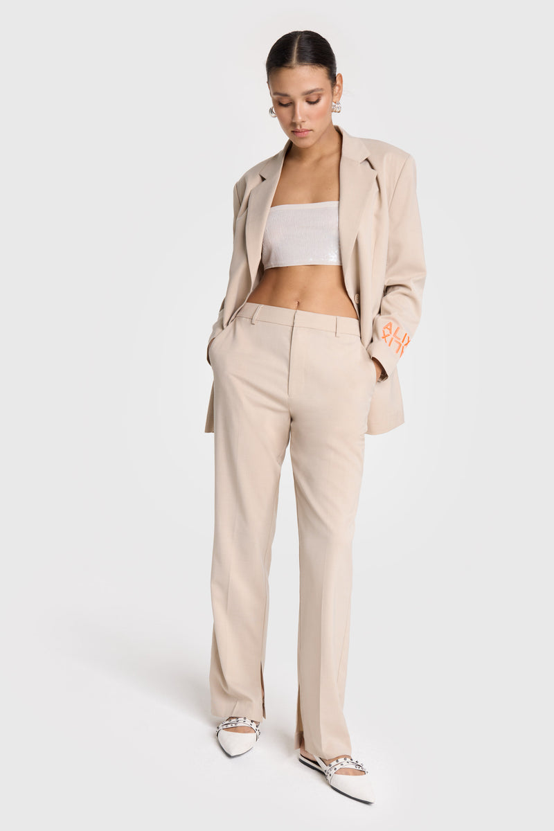 ladies woven clean blazer cream