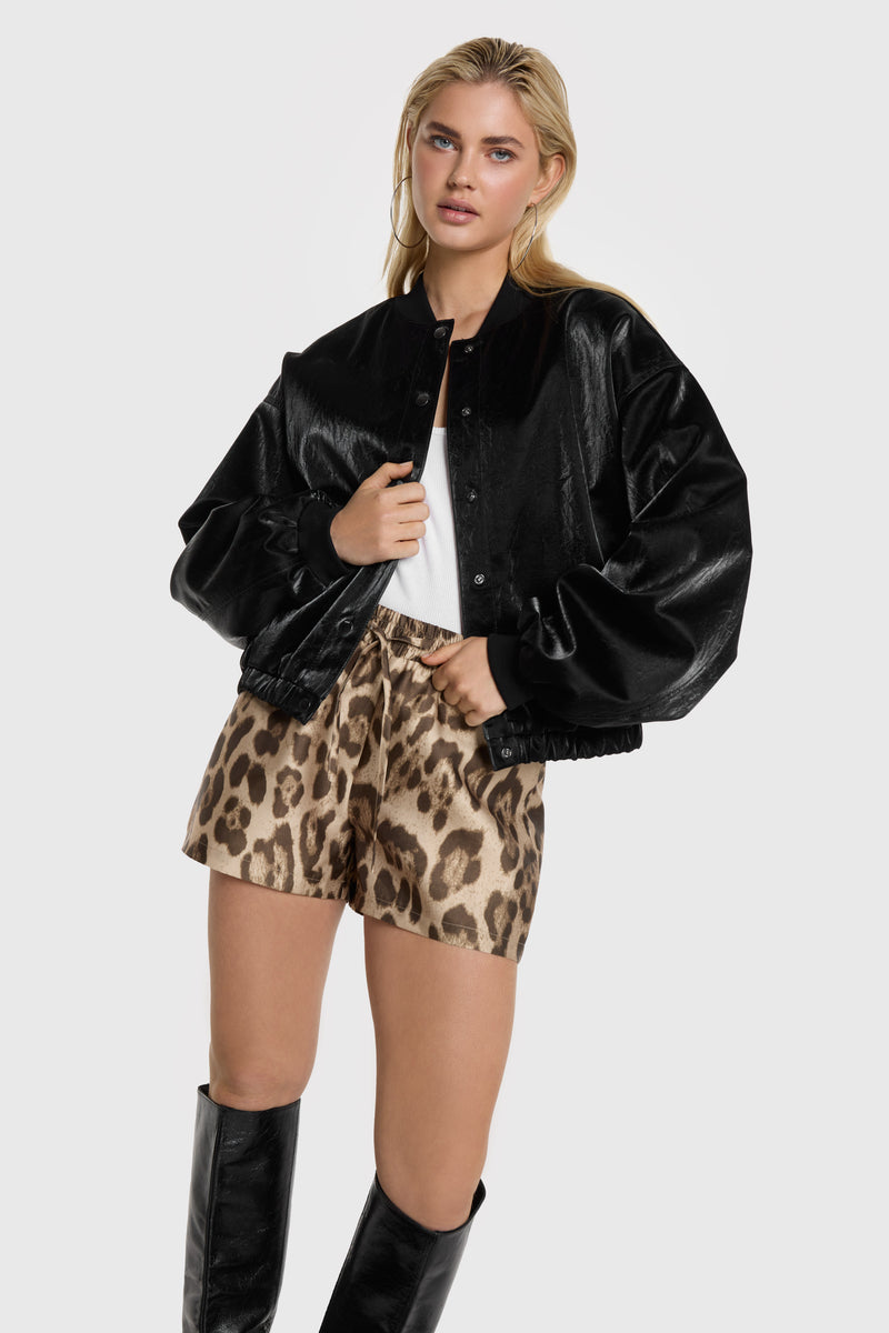 ladies woven velvet leather bomber