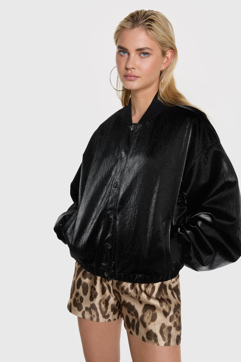 ladies woven velvet leather bomber