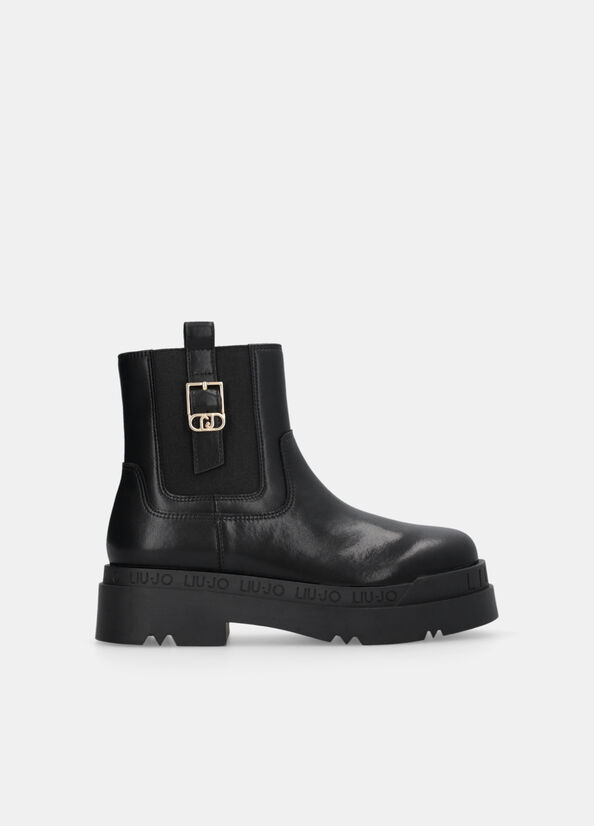 Leather platform ankle boots
