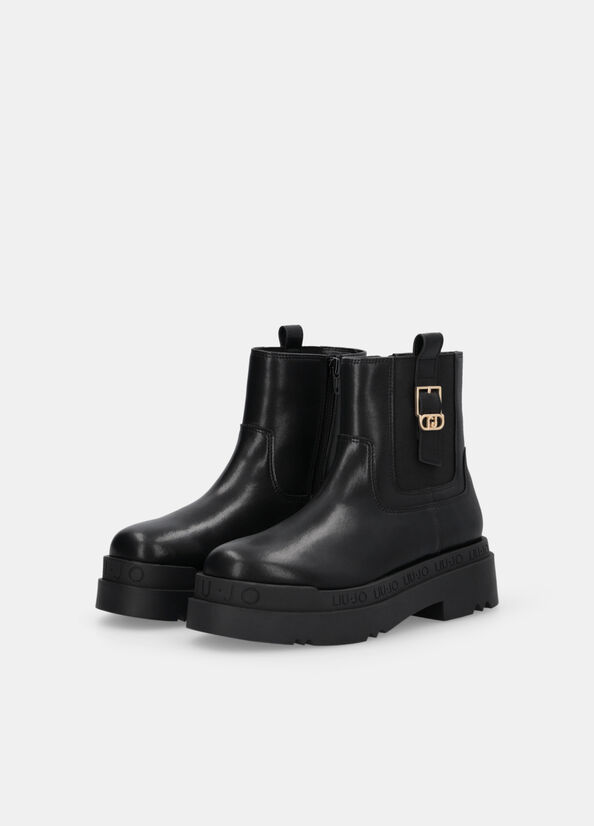 Leather platform ankle boots