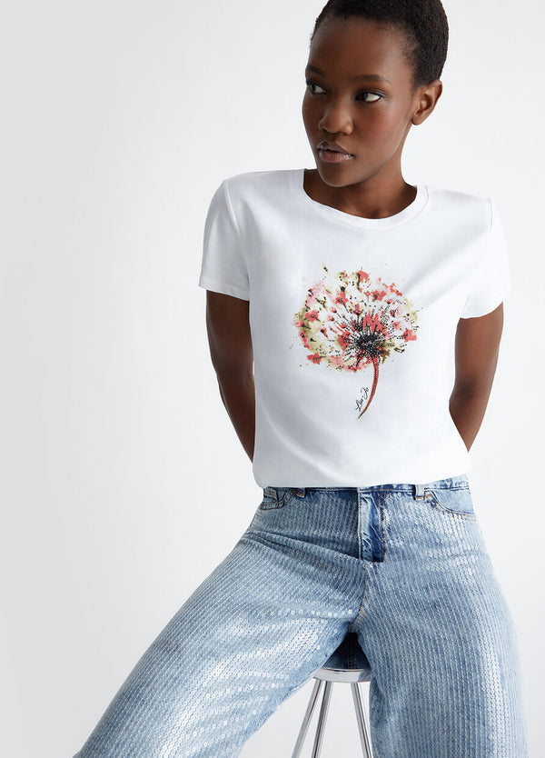 T-shirt with flower and gemstone print
