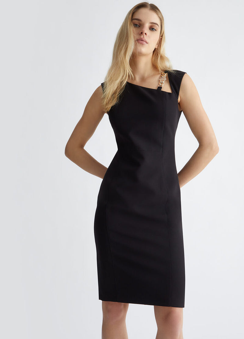 black dress with branded chain detail