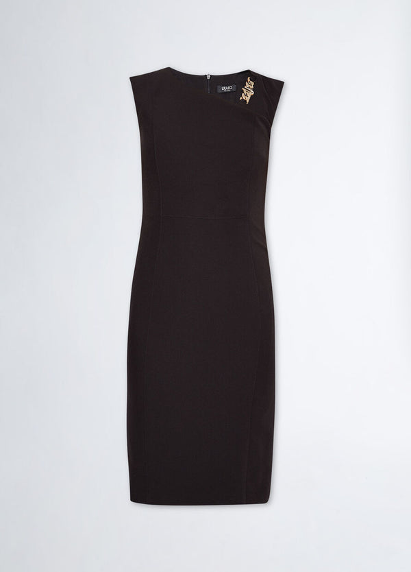 black dress with branded chain detail