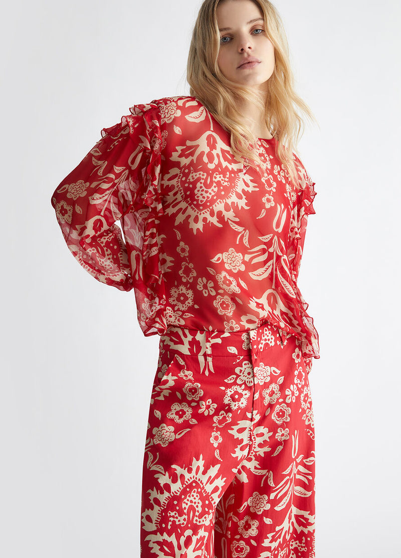 Printed blouse red oriental