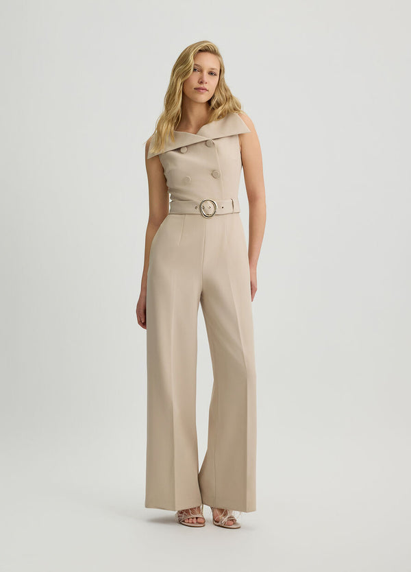 Jumpsuit met riem ecru