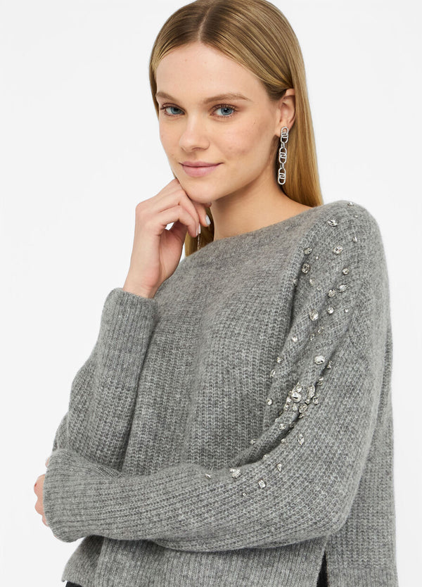 Wool sweater with gemstones