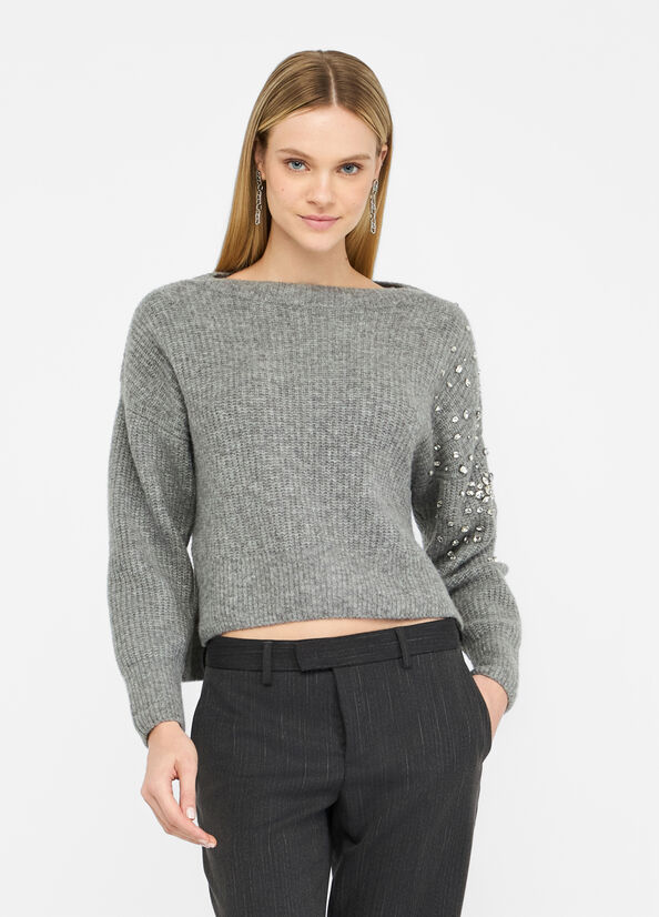 Wool sweater with gemstones