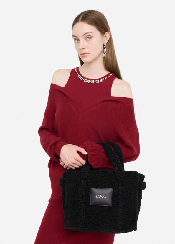 Medium teddy tote bag (black