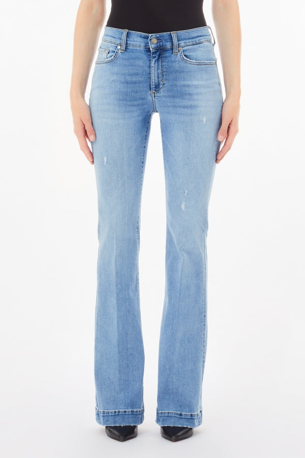 Blue bell-bottom jeans with rhinestones